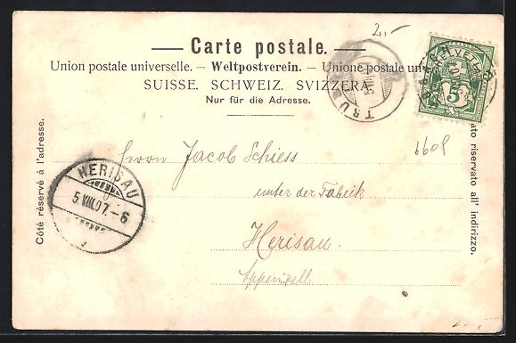 Cartoline postali: AK Sargans, Ortspartie mit Kirche, 1907 – Usato da Berlin venduto da bartko-reher 1