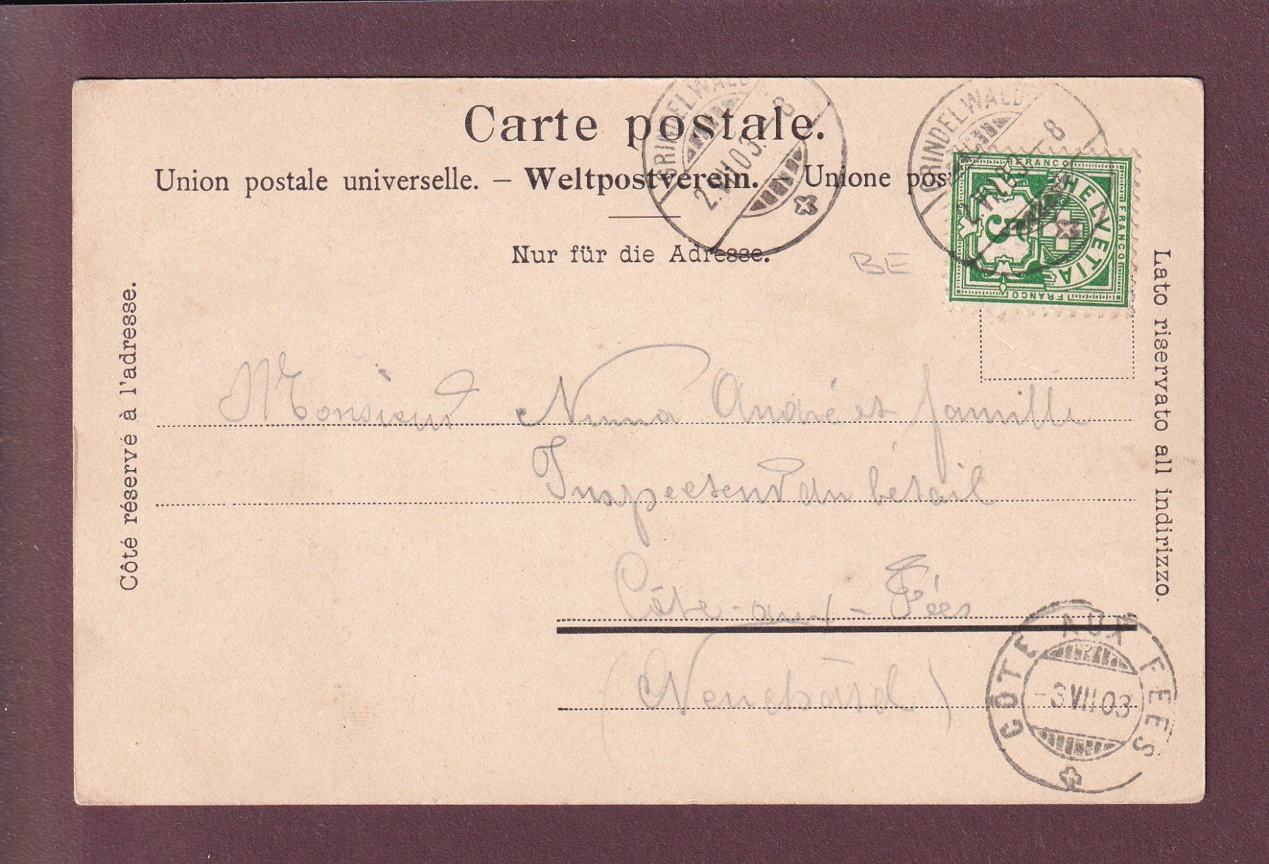 Cartoline postali: GRINDELWALD - Hotel Bären - 1903 // Eckbug // – Usato da Pully venduto da nicecards 1