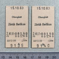 Oberglatt - Zürich Oerlikon, 2 Bahn Billette Nr. 9139, 9140