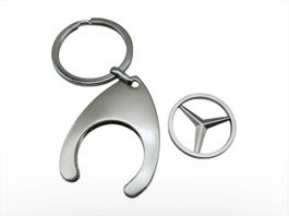 Mercedes Stern Schlüsselanhänger + Einkaufswagenchip Silber