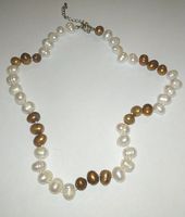 Weiss, braune Süsswasserperlen Kette 50cm