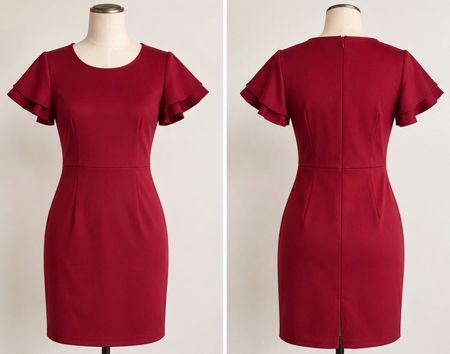 Neu Kleid Bordeaux mit Volantärmeln Elegant Gr. S