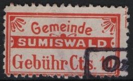 10 Cts. Fiskalmarke der Gemeinde SUMISWALD