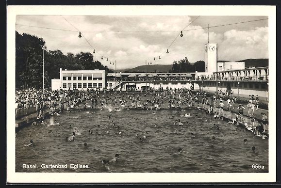 Cartoline postali: Basel, Gartenbad Eglisee mit Besuchern – Usato da Berlin venduto da bartko-reher