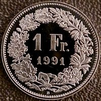 1 Franken 1991 stgl. / aus Münzsatz
