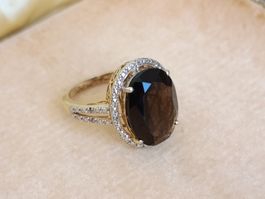 Superbe bague en Argent 925 Plaqué Or & Quartz Fumé!