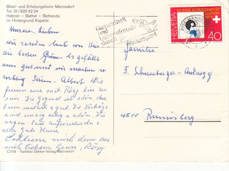 Cartoline postali: Männedorf Bibelheim 1980 – Usato da Bürglen TG venduto da StampGraf 1