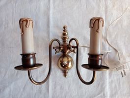 Vintage Wandlampe Messing 2-flammig 600 Gr. Deutsch Stecker