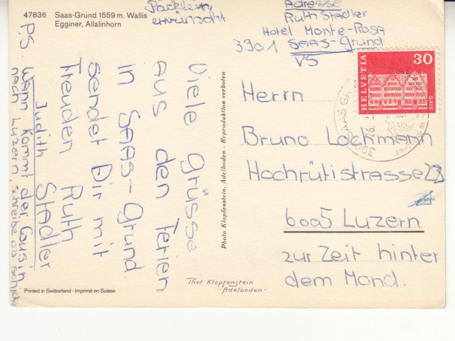 Cartes postales: Saas Grund 1970 – D'occasion à Bürglen TG par StampGraf 1