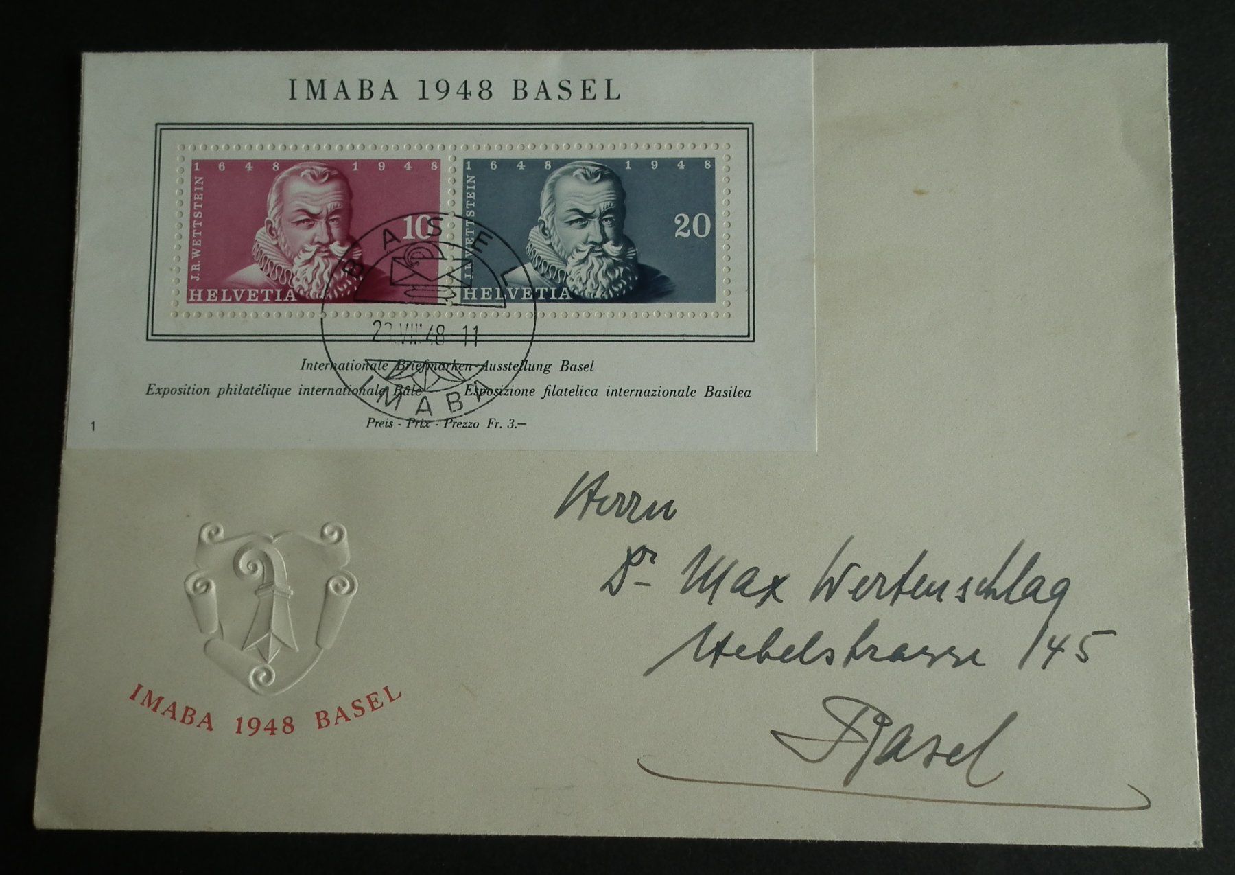 Tous les timbres: 1948 IMABA Basel  Brief mit Block   nach Basel – D'occasion à Kriens par WULLU99