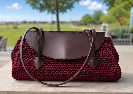 Handgemachte Baguette-Tasche aus Polyesterkordel und Leder