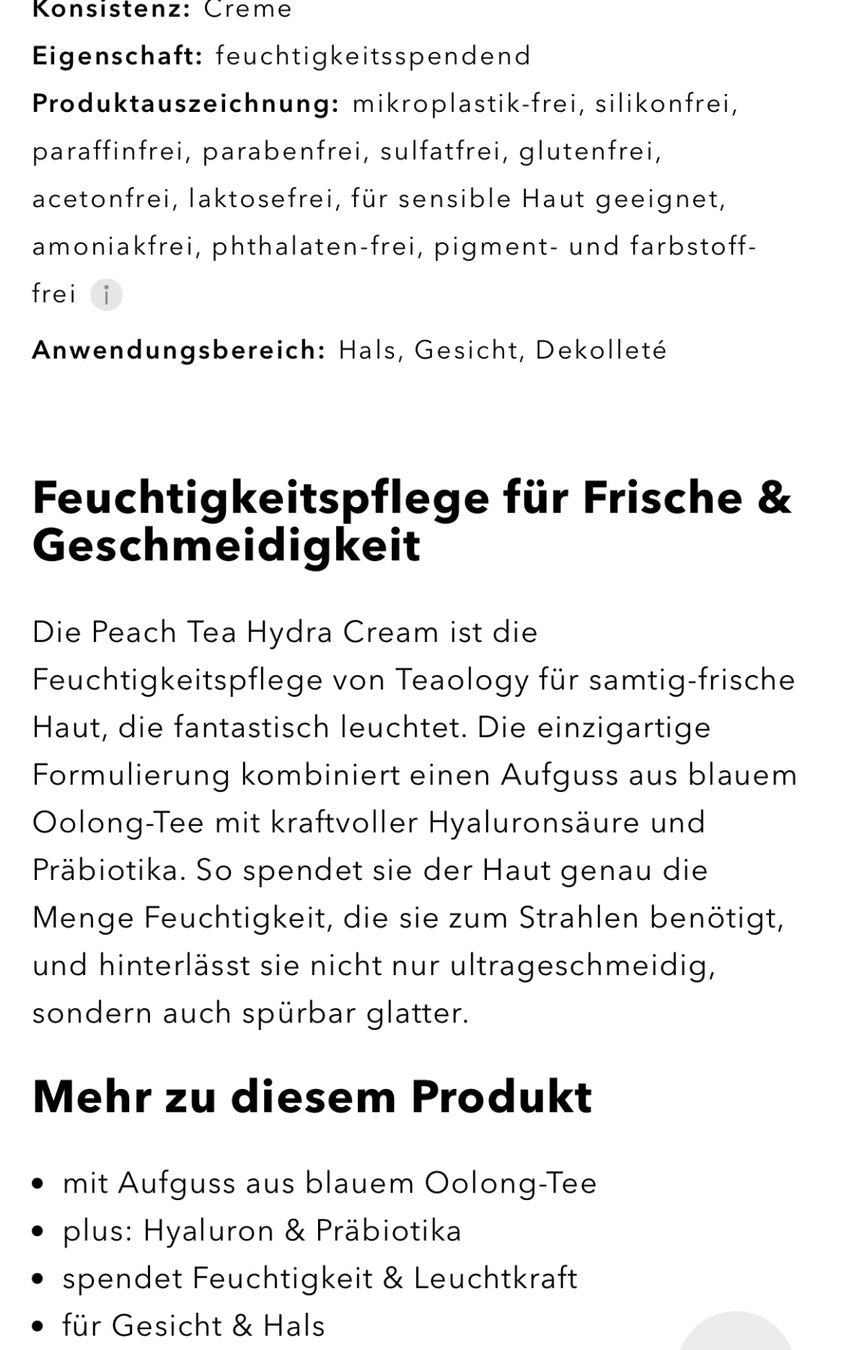 Cura del viso: Teaology Peach Tea Hydra Cream 30ml.. (Gesichtscreme).  Neu – Nuovo e nell'imballaggio originale da Zürich venduto da deruja 3