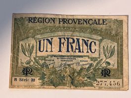 Französische Banknote 1 Franc, Region Provençale, 1922