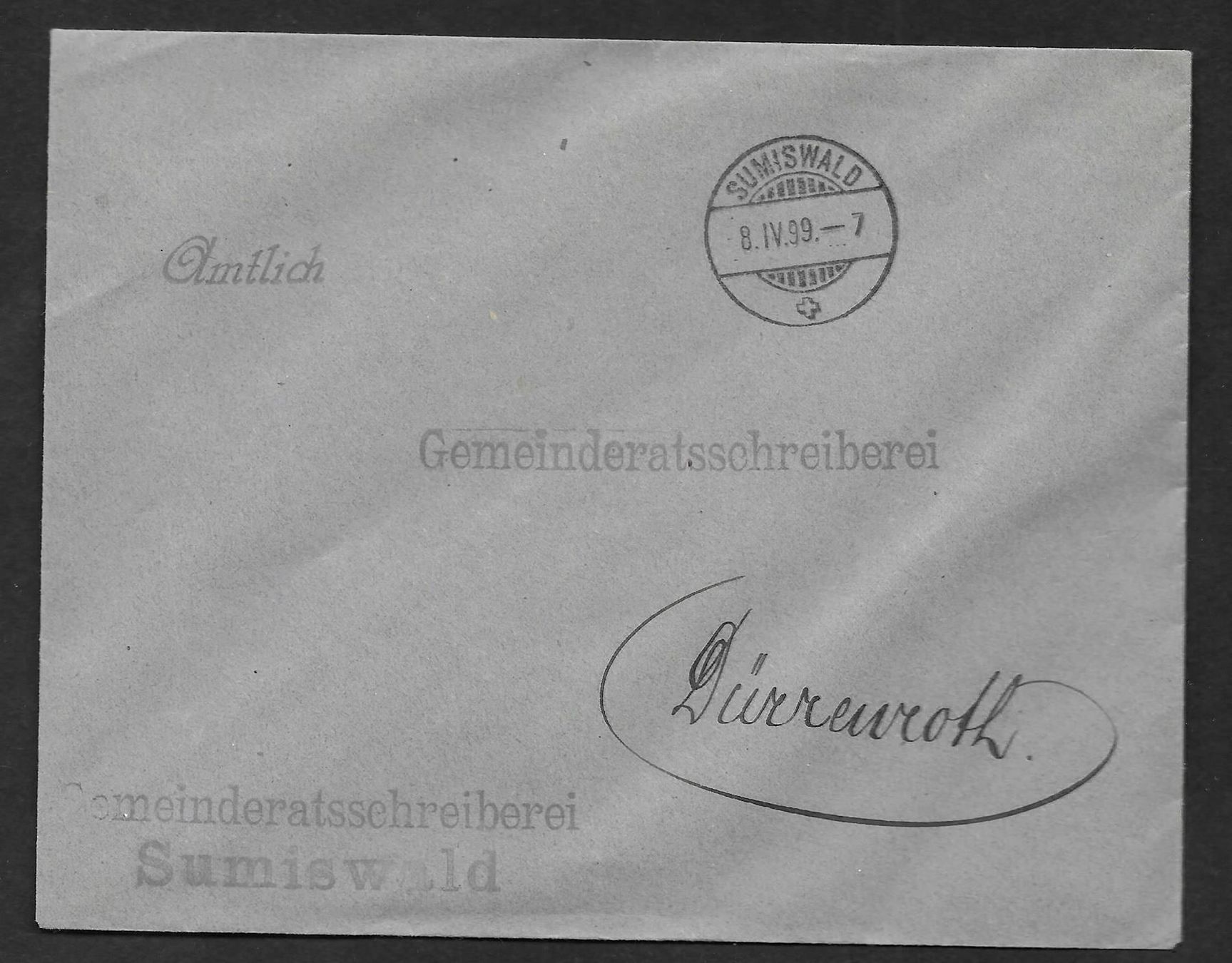 Alle Briefmarken: Sumiswald Bedarfsbrief Gemeinderatsschreiberei 8.4.1899 – Gebraucht aus Olten von clotaldi