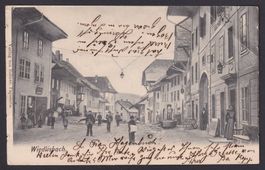 WIEDLISBACH 1903, uralte Ansichtskarte, Dorfmitte, belebt