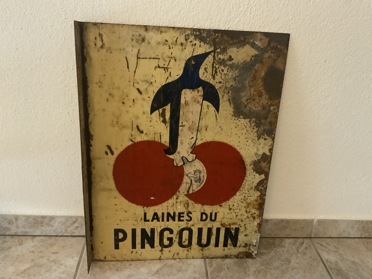 Schilder: Altes Blechschild Laines du Pingouin mit Rost</div> – Gebraucht aus Willisau von Minali