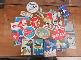 20 faxsimiles Etiquettes vintage SWISSAIR collante
