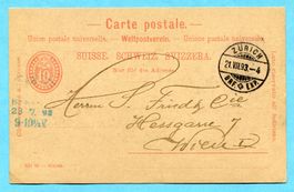 Postkarte Zürich - Wien1893 mit Zudruck Papierhandlung ...