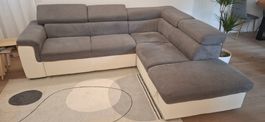 Ecksofa grau/weiss mit Ausziehunktion und Stauraum