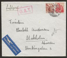 OAT Flugpost 1946 Schweiz Zürich Stockholm Luftpost