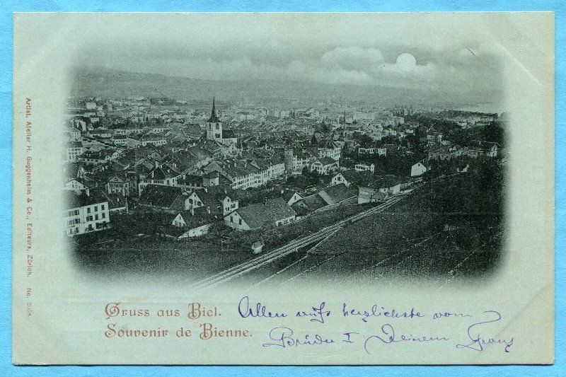 Ansichtskarten: Gruss aus Biel 1898 – Gebraucht aus Opfikon von Prophila