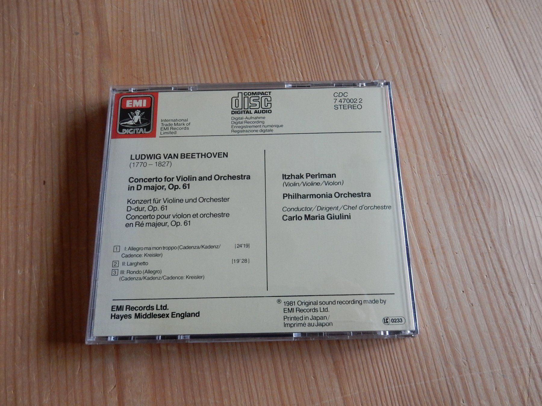 CDs: CD Beethoven Violin Concerto Itzhak Perlman Carlo M. Giulini – D'occasion à Jona par JOberg_25 2