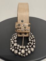 Schöner Vintage-Gürtel mit Strass Schnalle Leder beige 85