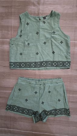 SHEIN │ Crop-Top & Shorts │ XL │ Salbeigrün mit Stickerei