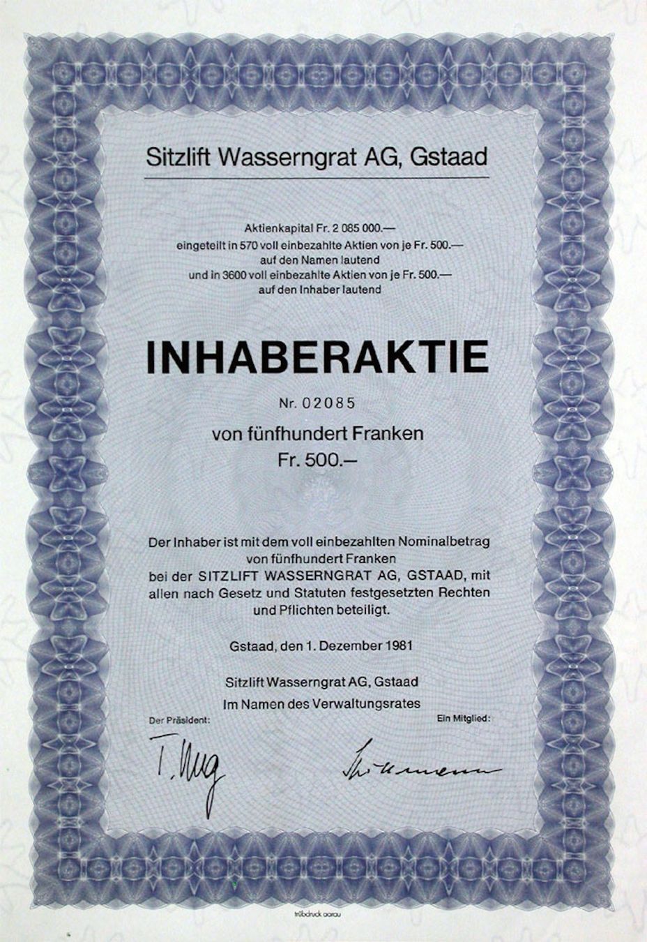 Dokumente: Sitzlift Wasserngrat Gstaad, Gstaad - 1981 – Gebraucht aus Solothurn von Sgasche