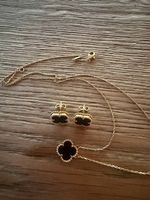 Tolle Kette mit 2 Ohrsteckern ONYX 585 Gold