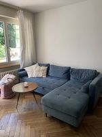 OLIVIA - Ausziehbares 4-Sitzer-Ecksofa mit blauem Samtbezug