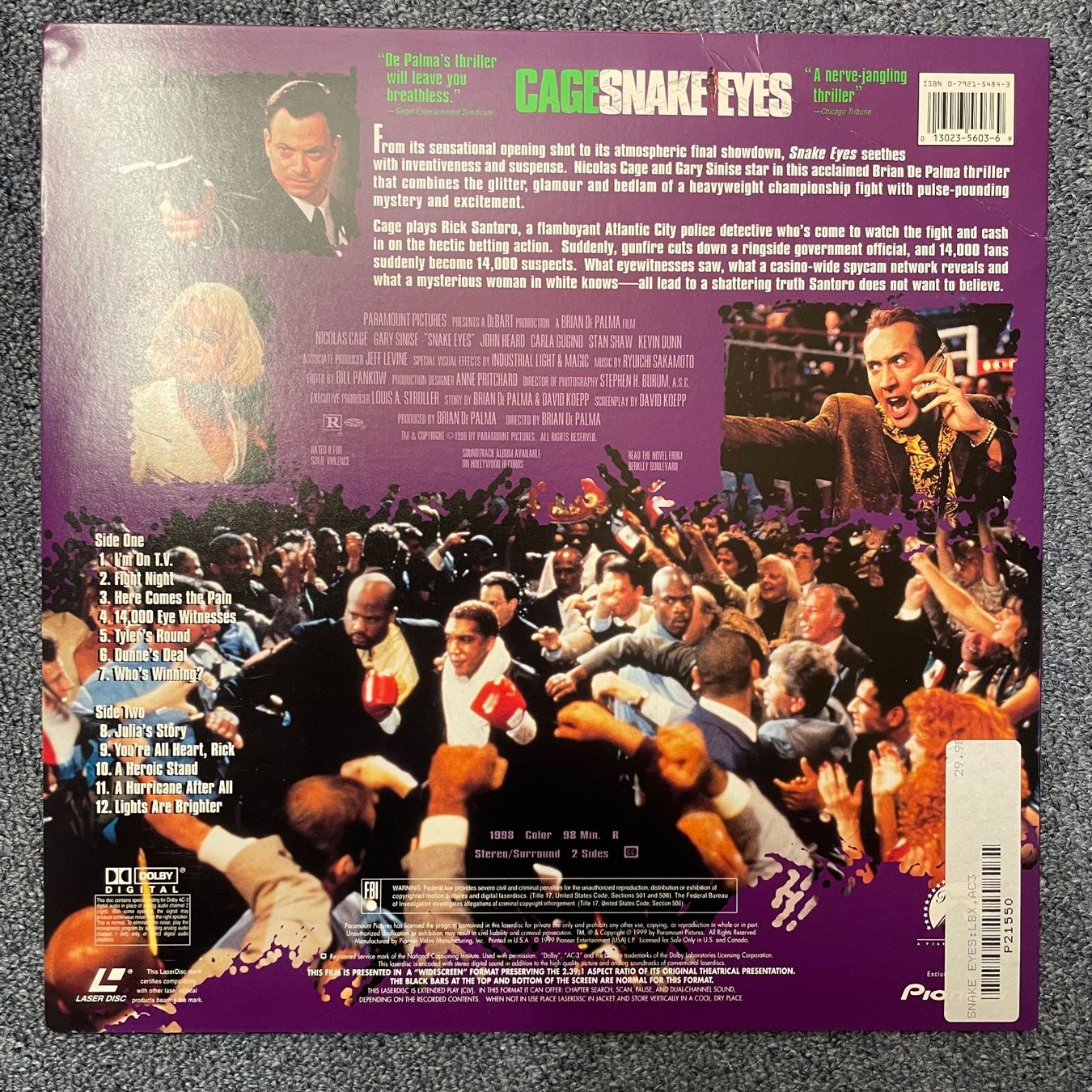 Tutti i DVDs: Nicolas Cage: CAGE SNAKE EYES - LASER DISC - Englisch Orig. – Usato da Stans venduto da Brode 1