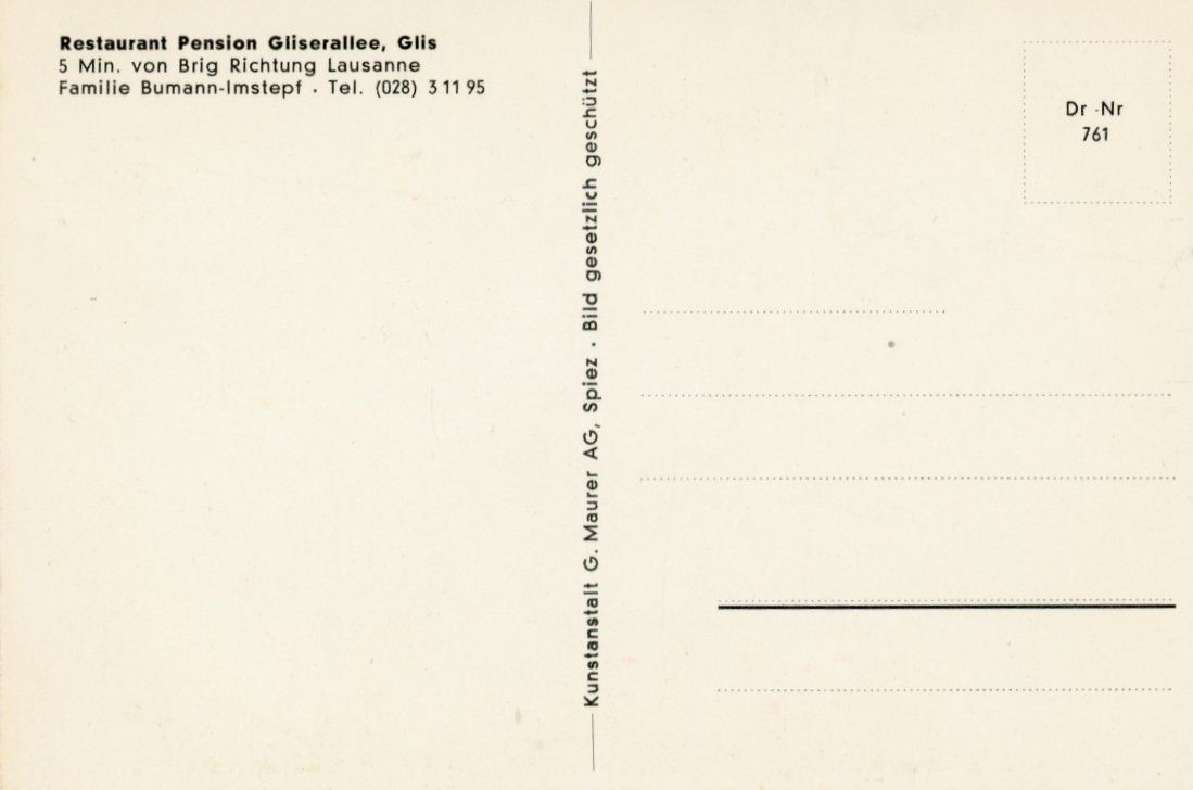 Cartoline postali: Glis   VS    -   Restaurant Pension GLISERALLEE – Usato da Brig venduto da Valcards54 1