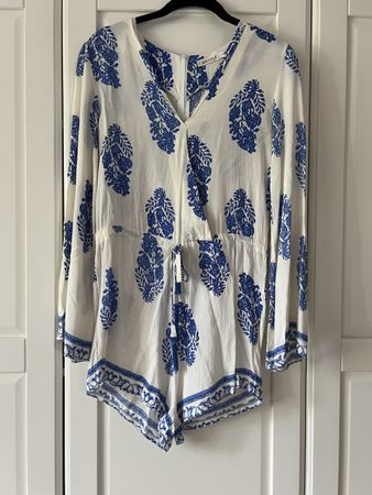 Jumpsuit kurz blau weiss gemustert XS