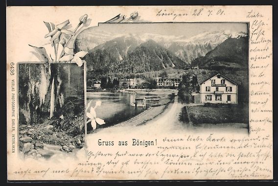 Cartoline postali: Bönigen, Strassenpartie am See mit Berg – Usato da Berlin venduto da bartko-reher