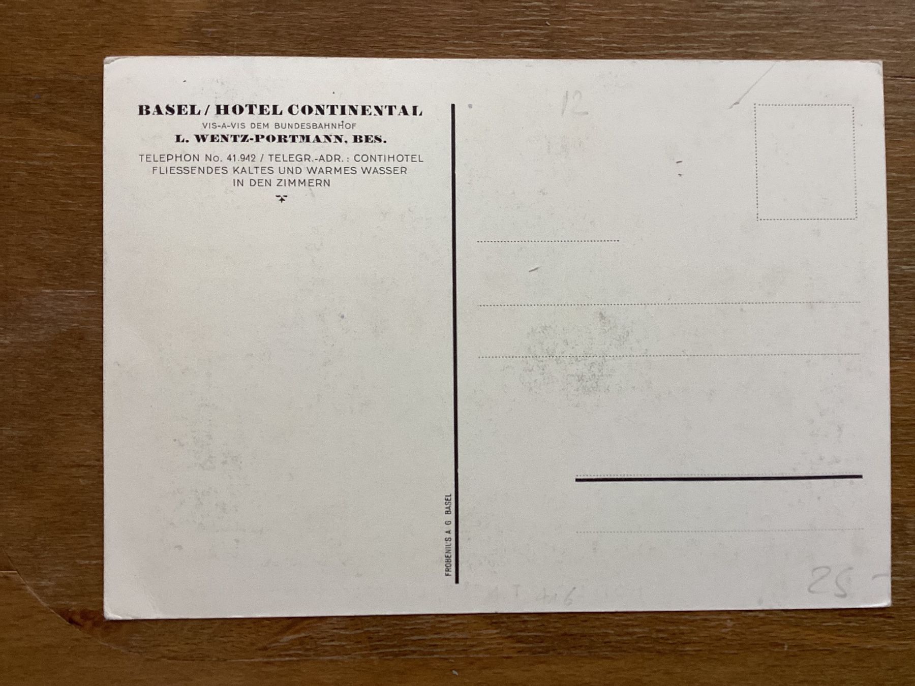 Ansichtskarten: AK Basel. Hotel Continental – Gebraucht aus Zürich von Tolima194 1