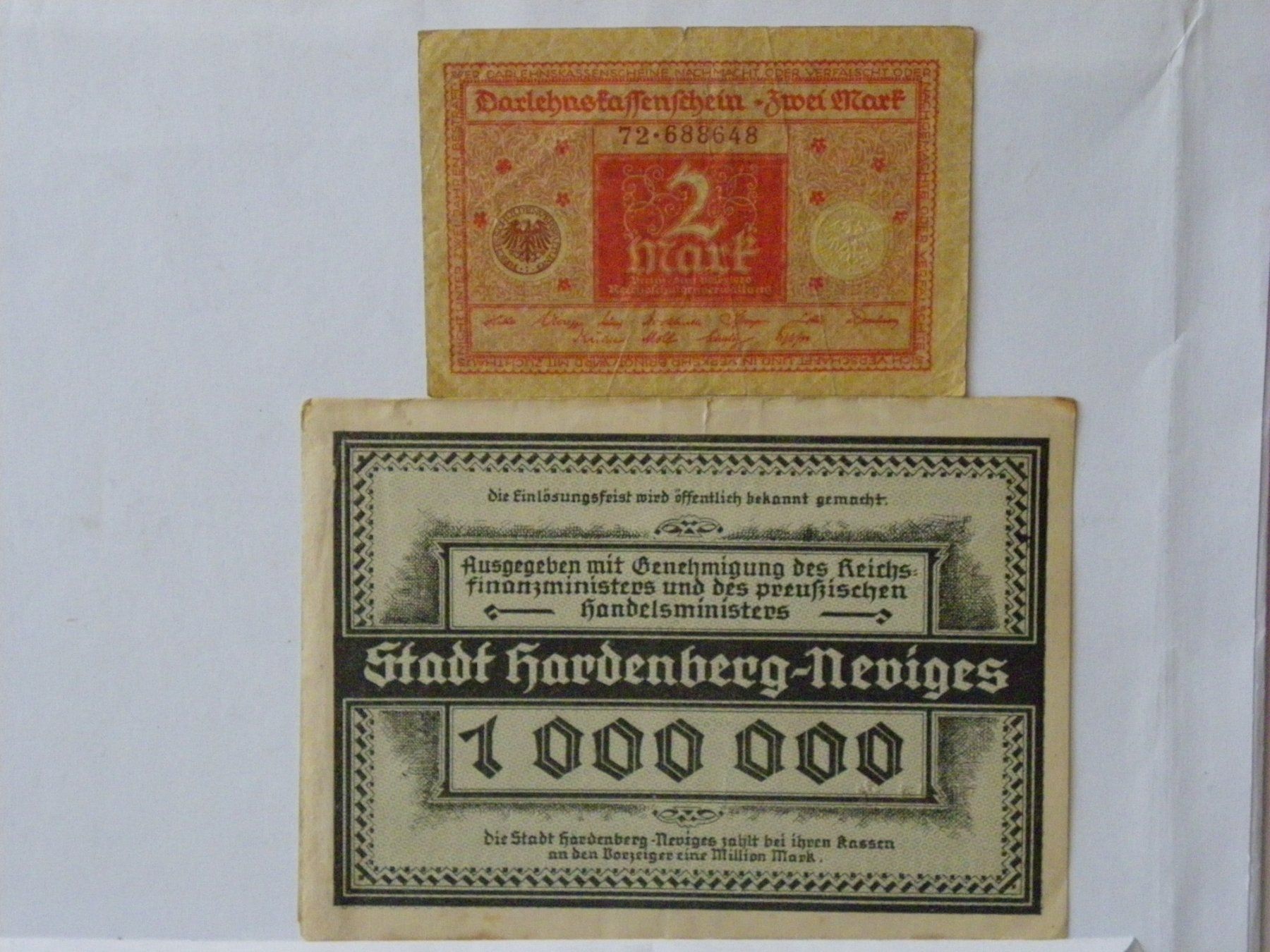 2 alte Deutsche Geldscheine, 2 Mark & 1 Million Mark,Top Zus | Kaufen ...