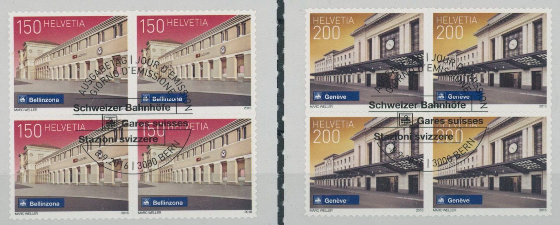 Tutti i francobolli: 2016 - Bahnhöfe I - Viererblock - Ersttag Stempel ET – Usato da Schindellegi venduto da leecollect