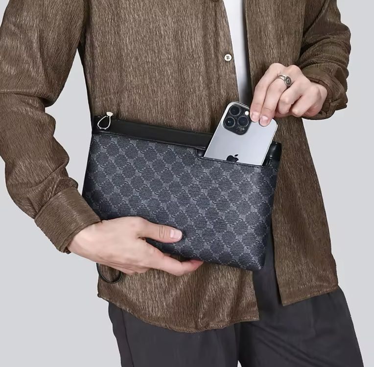 Wallets For Men Contacts Herren-Leder-Clutch Geschäftsreise Reißverschluss Geldbörse Herren Groß