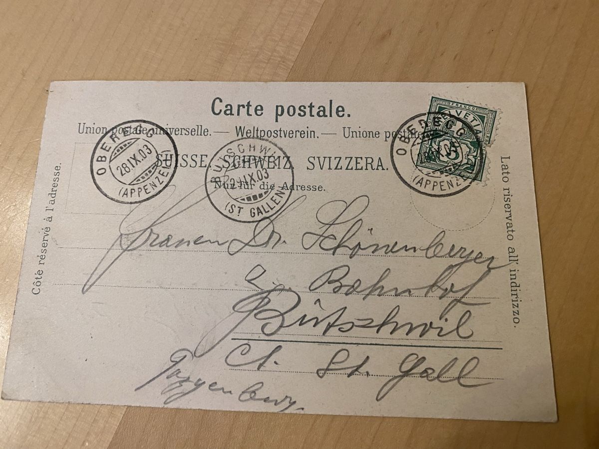Cartoline postali: S. Anton Oberegg Heiden 1903 – Usato da Mosnang venduto da Goldwasser 2