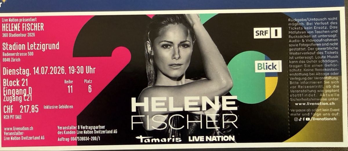 Biglietti: Helene Fischer - 2 Premium Sitzplätze – Nuovo e nell'imballaggio originale da Arnegg venduto da Ricco75