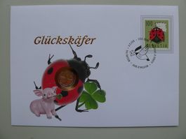 2018, NUMISBRIEF: Glückskäfer mit 1 Räppler und Nr.1565