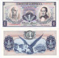 KOLUMBIEN - 1 PESO ORO 1972 - BANKNOTE LEICHT GEFALTET - SS