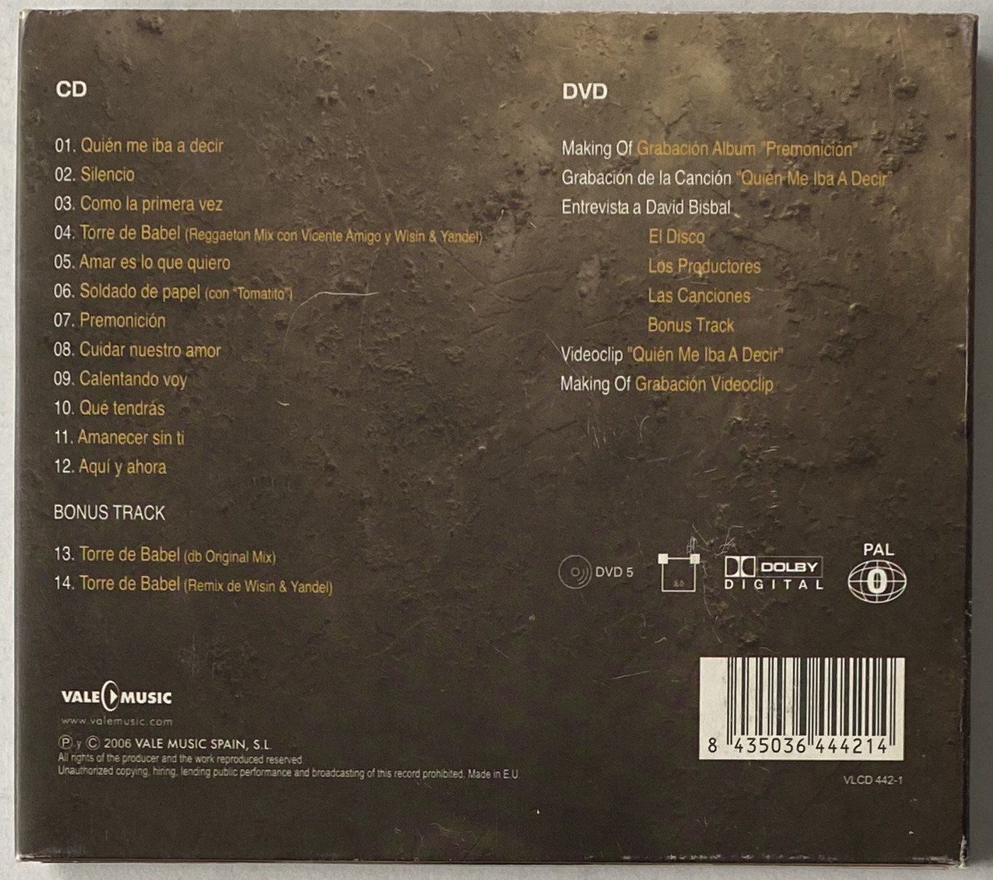 CD: David Bisbal, Premonición – Usato da Flums venduto da Asquillo 1