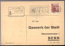 BERN  4.IX.1946  R - Karte  Gaswerk der Stadt Bern