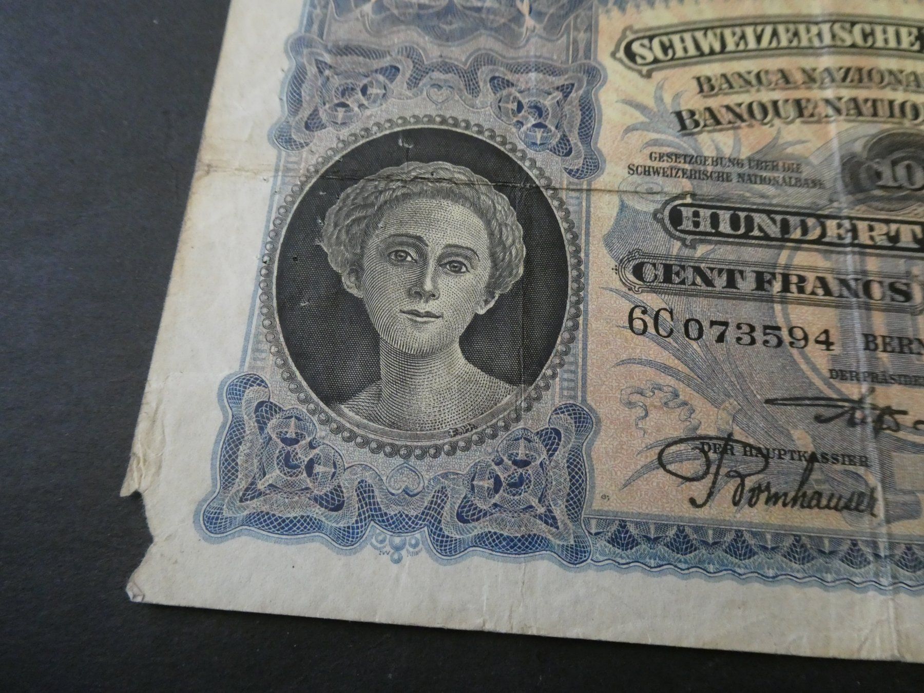 Banconote: Schweiz 1928, 100 Franken – Usato da Hinterforst venduto da rohusri 1