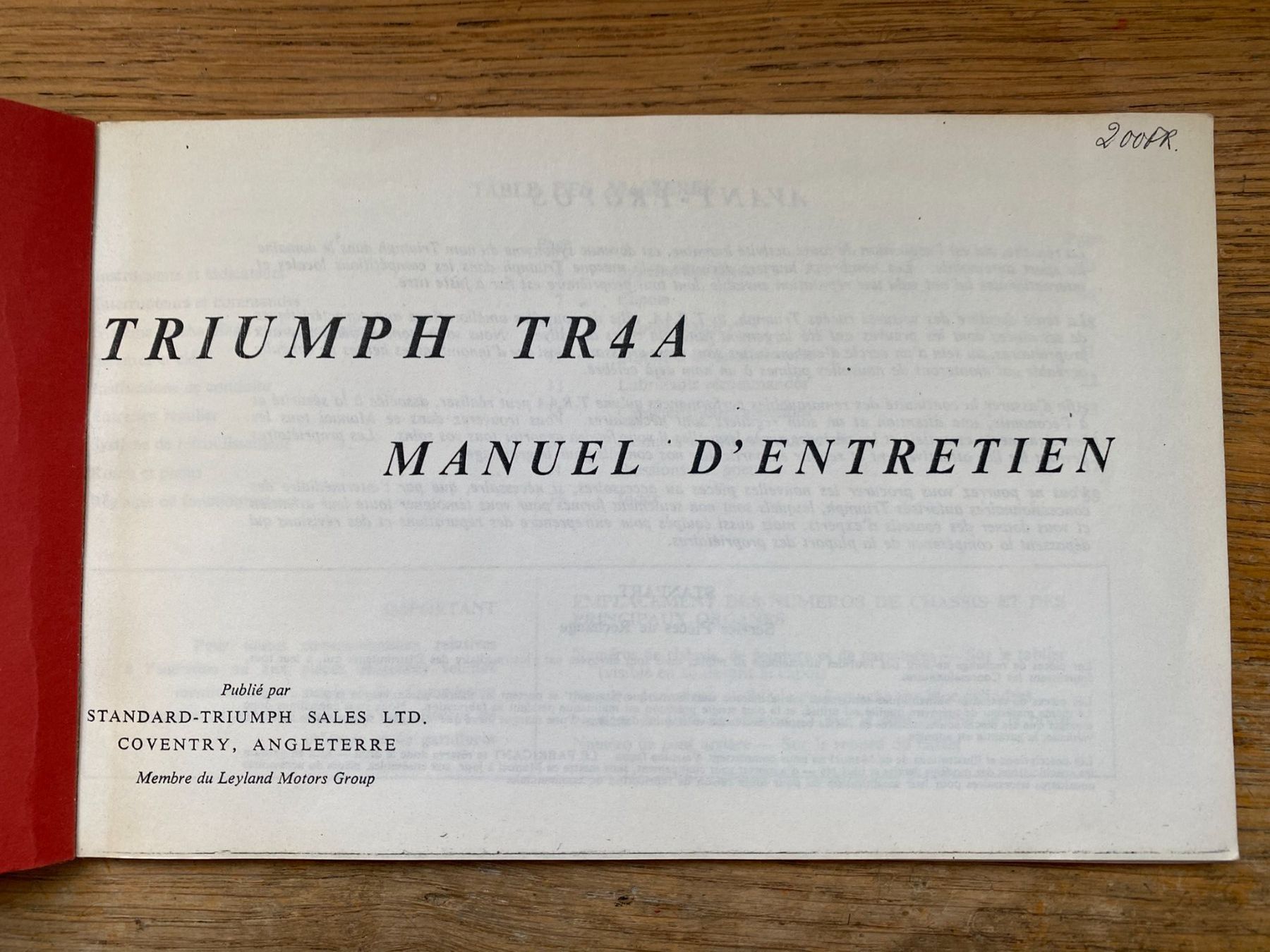 Libri: Triumph TR4A - Manuel d'entretien – Usato da Spiez venduto da Mlandcruiser 1