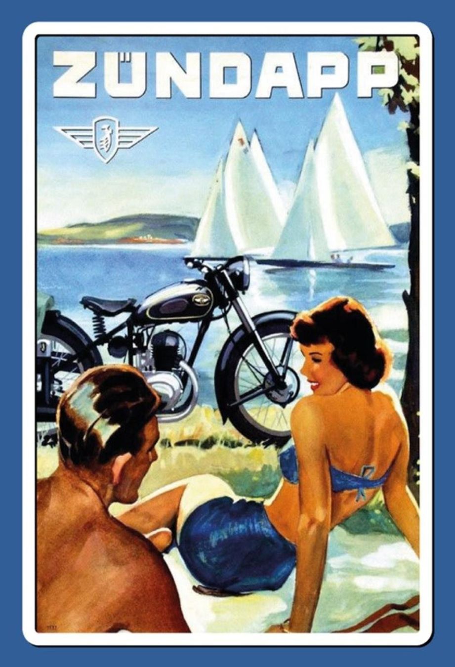 Zündapp Schilder: Blechschild-ZÜNDAPP MOTORRAD AM SEE – Neu und originalverpackt aus Rupperswil von big-one-sale