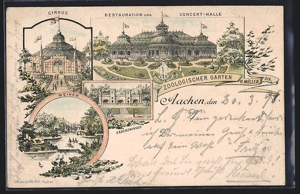 Cartoline postali: Litho Aachen, Restaurant und Concert-Hal – Usato da Berlin venduto da bartko-reher