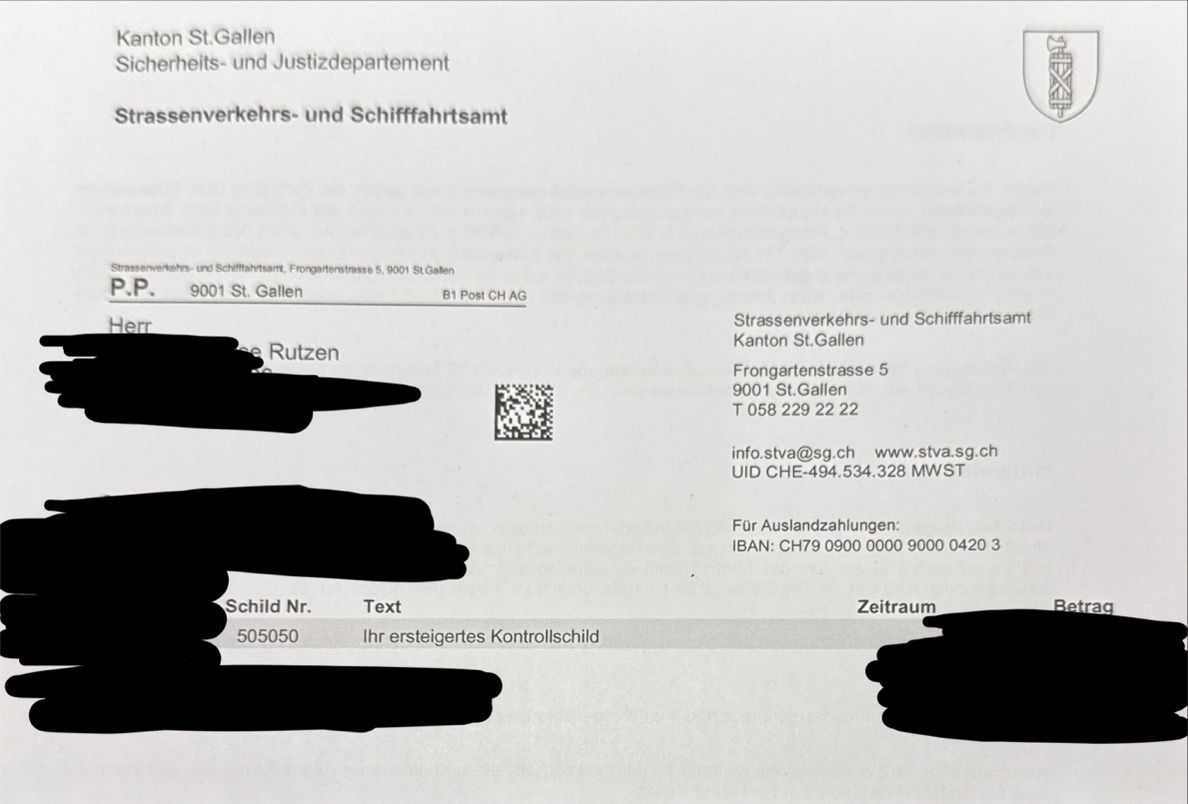 Schilder: Kontrollschild SG505050 – Neu (gemäss Beschreibung) aus Wittenbach von TheRutzen